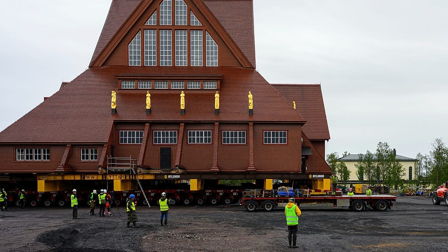 Historic Swedish church transported on trailers to avoid being swallowed by  mine | Euronews