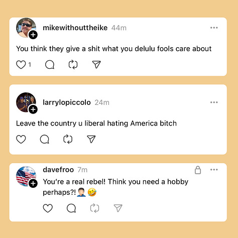 Screenshots of Threads responses from MAGA supporters