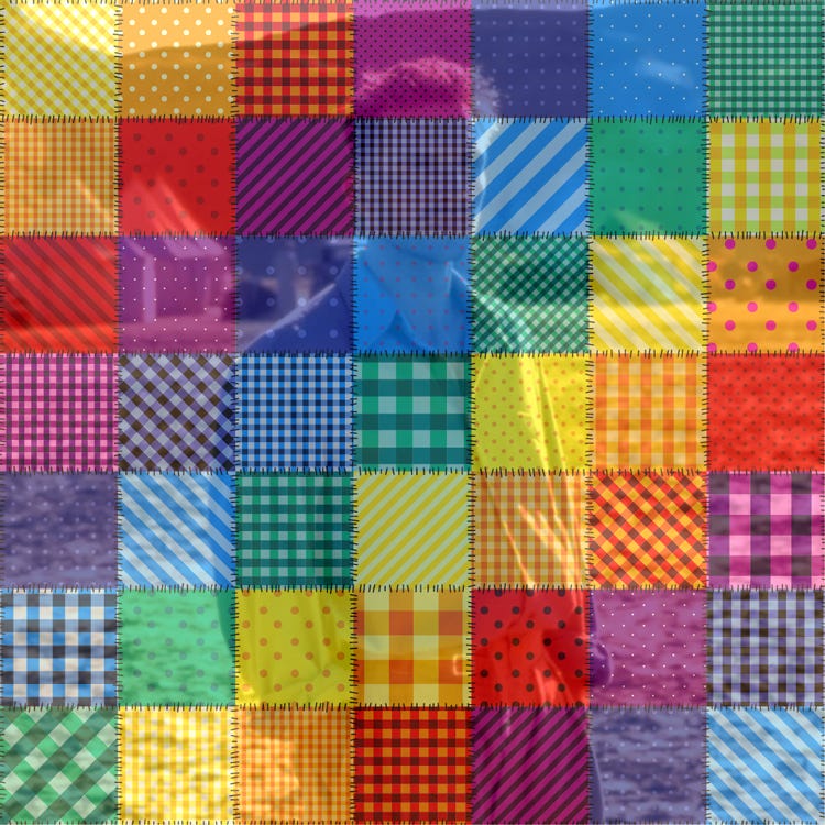 Concept of The English Patient story coming together as a quilt.