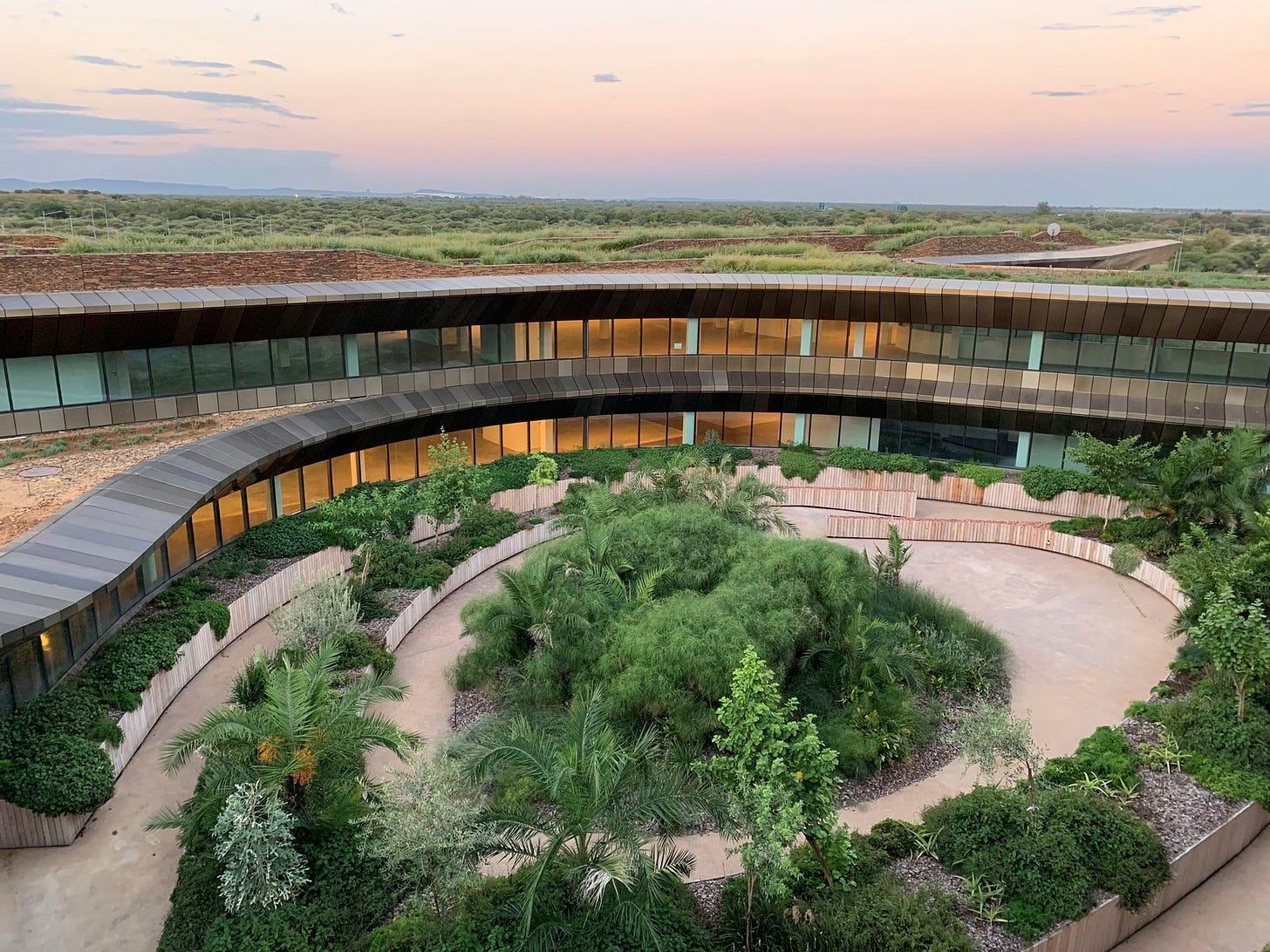 The Icon Building, located outside Botswana’s capital city of Gabarone, boasts Africa’s largest green roof. It’s designed to be the anchor for a campus of the state-run Botswana Innovation Hub. The Icon Building, located outside Botswana’s capital city of Gabarone, boasts Africa’s largest green roof. It’s designed to be the anchor for a campus of the state-run Botswana Innovation Hub.