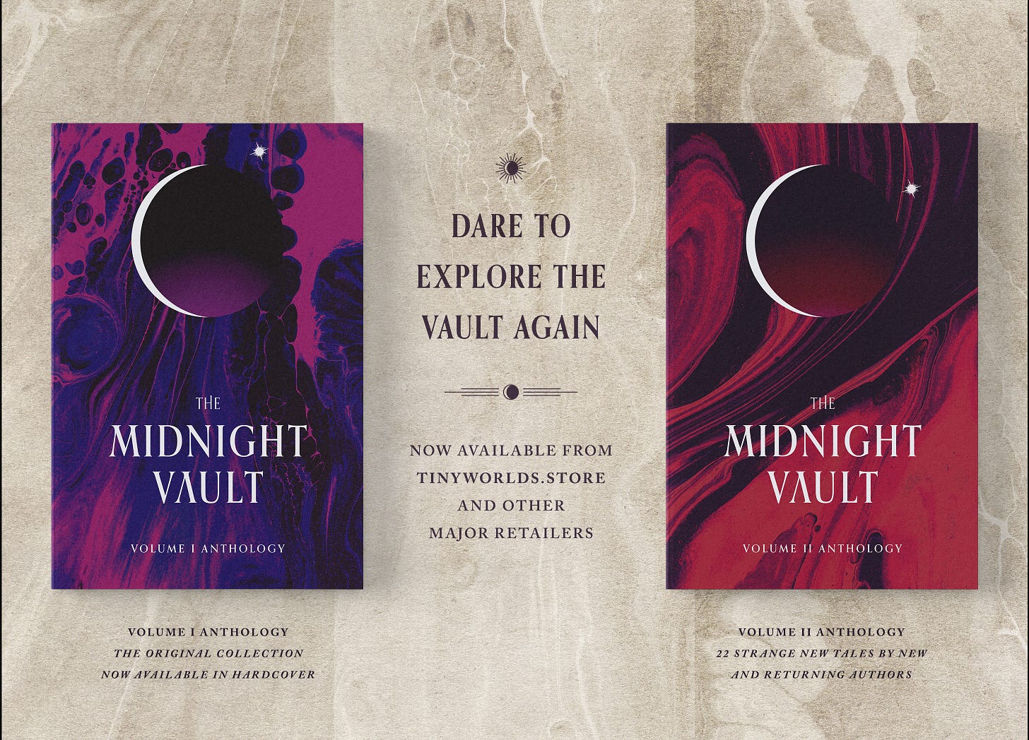 Banner showing covers for The Midnight Vault, volumes one and two.