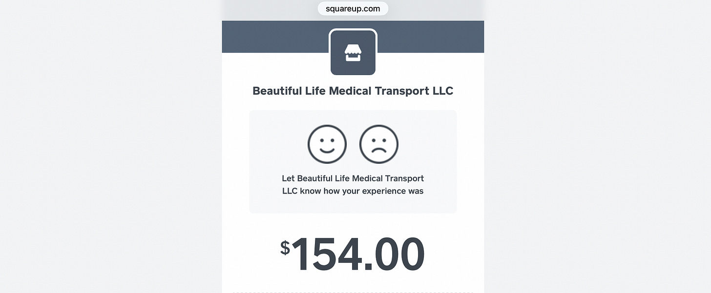 Receipt showing a charge of $154