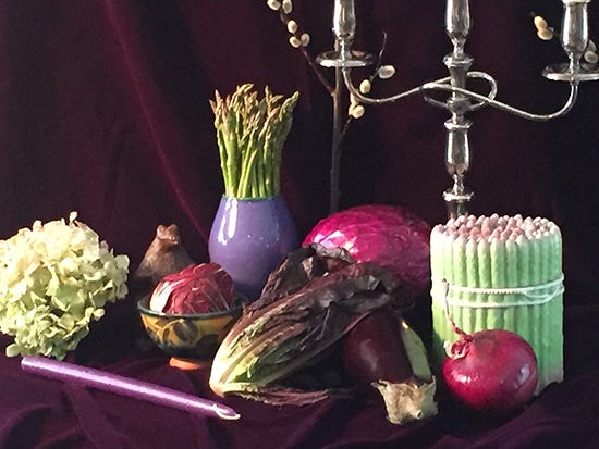 Photograph of Purple Still Life Setup © A. Trusty