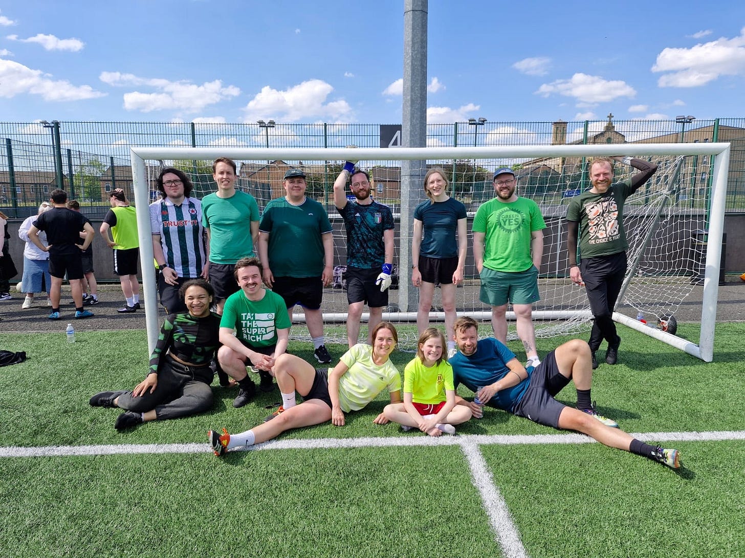 May be an image of 14 people, people playing football, people playing American football, grass and text