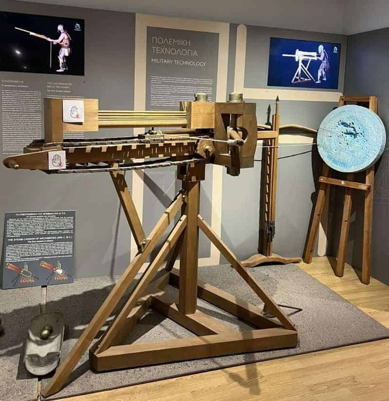 The Polybolos, an ancient Greek repeating crossbow, could launch multiple bolts rapidly. No original model survived, and the exact engineering behind its automatic reloading remains elusive. The Polybolos, an ancient Greek repeating crossbow, could launch multiple bolts rapidly. No original model survived, and the exact engineering behind its automatic reloading remains elusive.