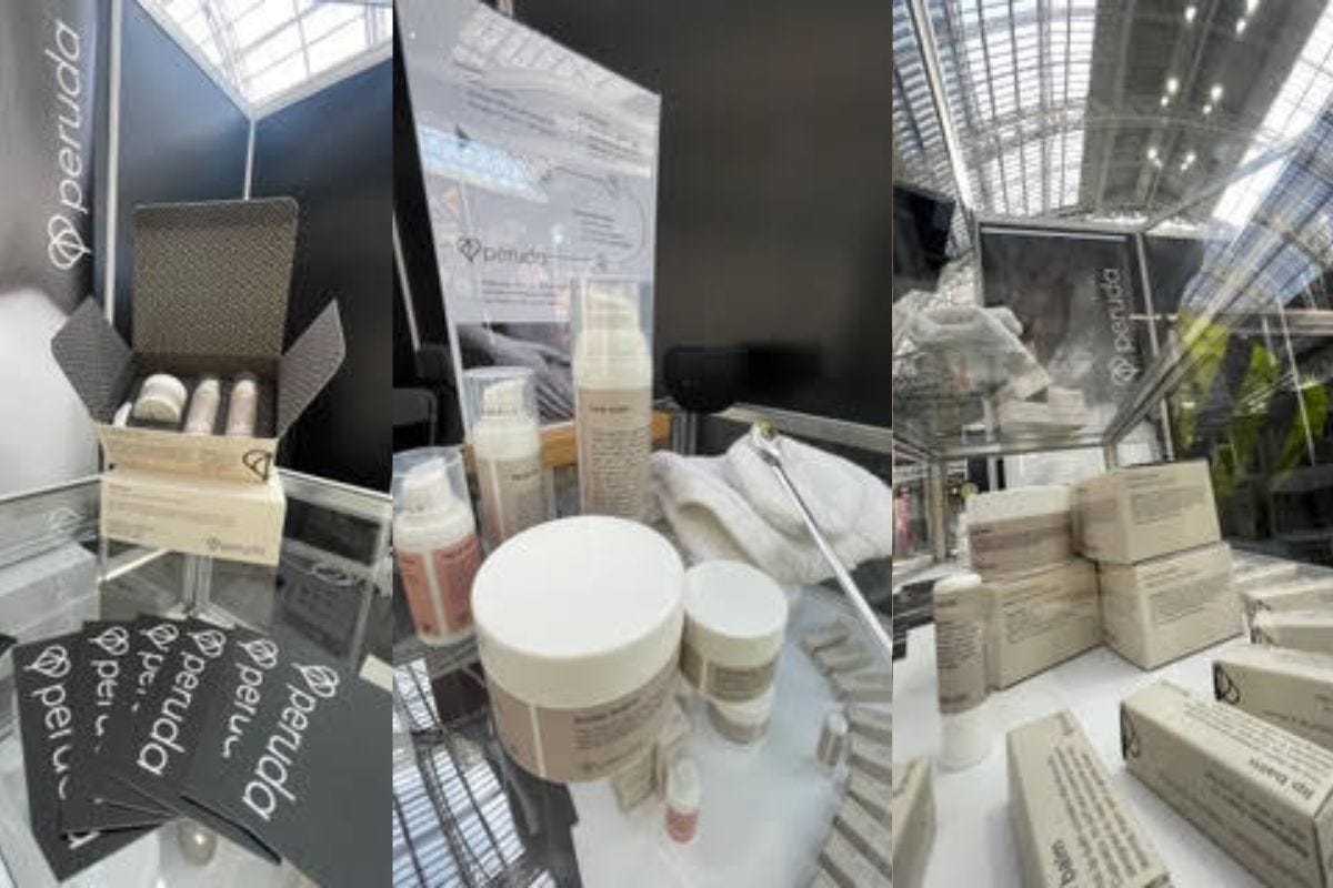 Peruda skincare stall at event.