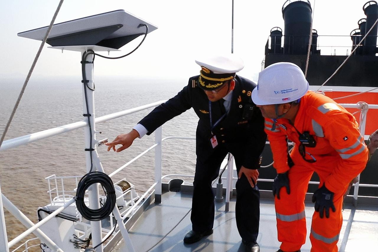 Chinese maritime law enforcement inspects a Starlink customer terminal installed and used illegally on a ship operating in China’s waters.