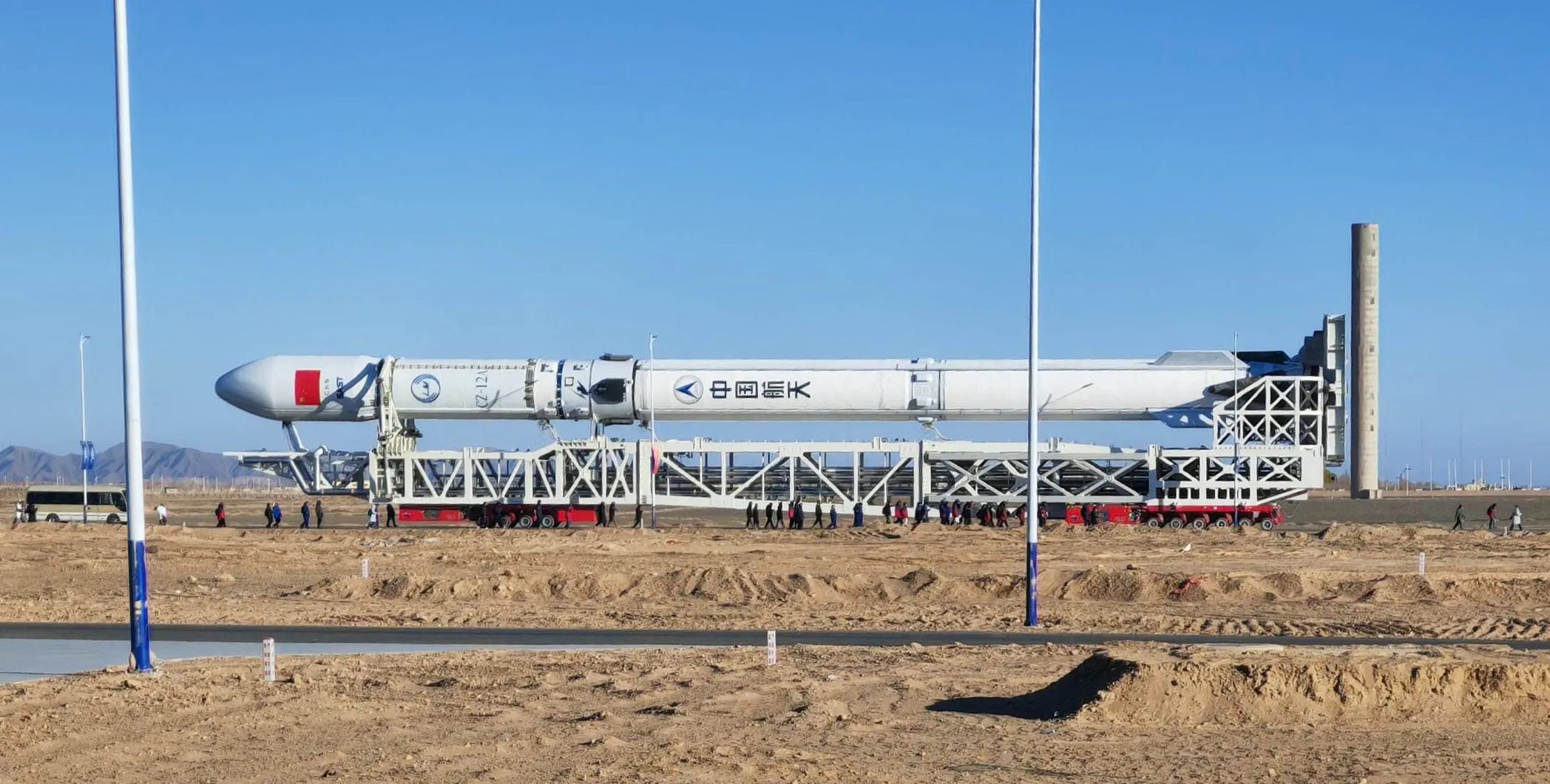 The Shanghai Academy of Spaceflight Technology’s Long March 12A launch vehicle atop of its transporter-erector at the Jiuquan Satellite Launch Center in November 2025.