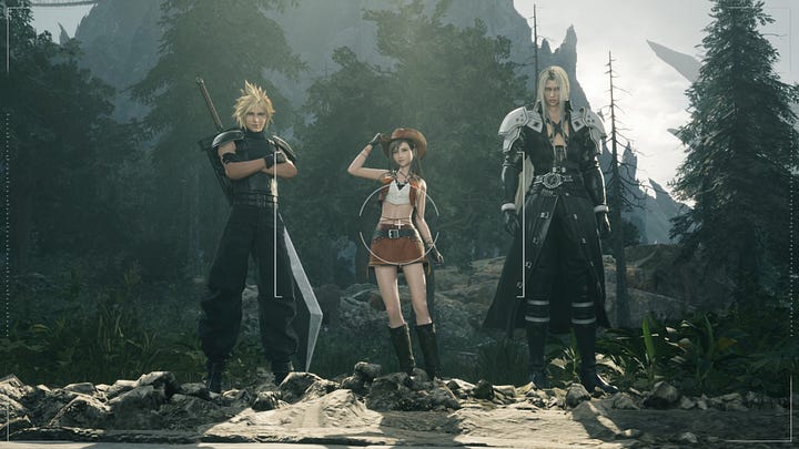 Comparison of different versions of the photograph of Zack, Tifa, and Sephiroth taken before embarking on their mission.