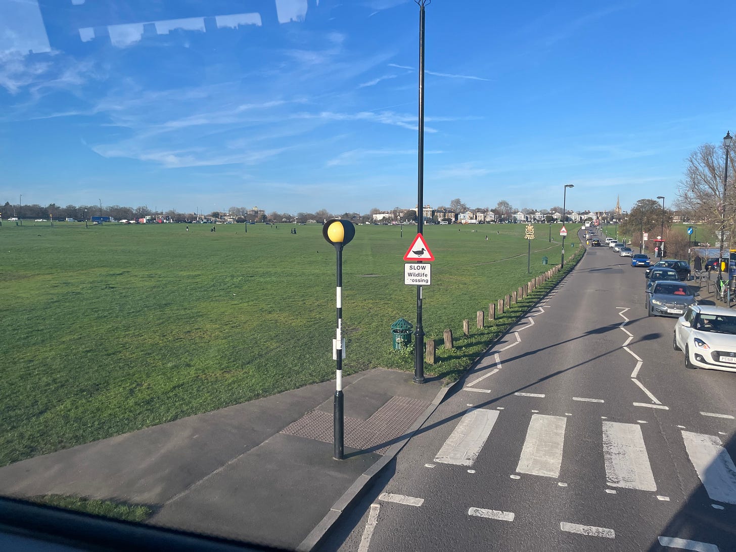Photo of road sign saying "SLOW Wildlife Crossing"