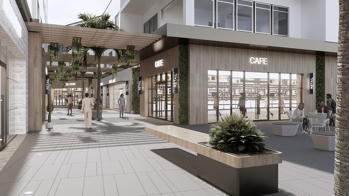 Shopping and dining rendering at VAI Resort