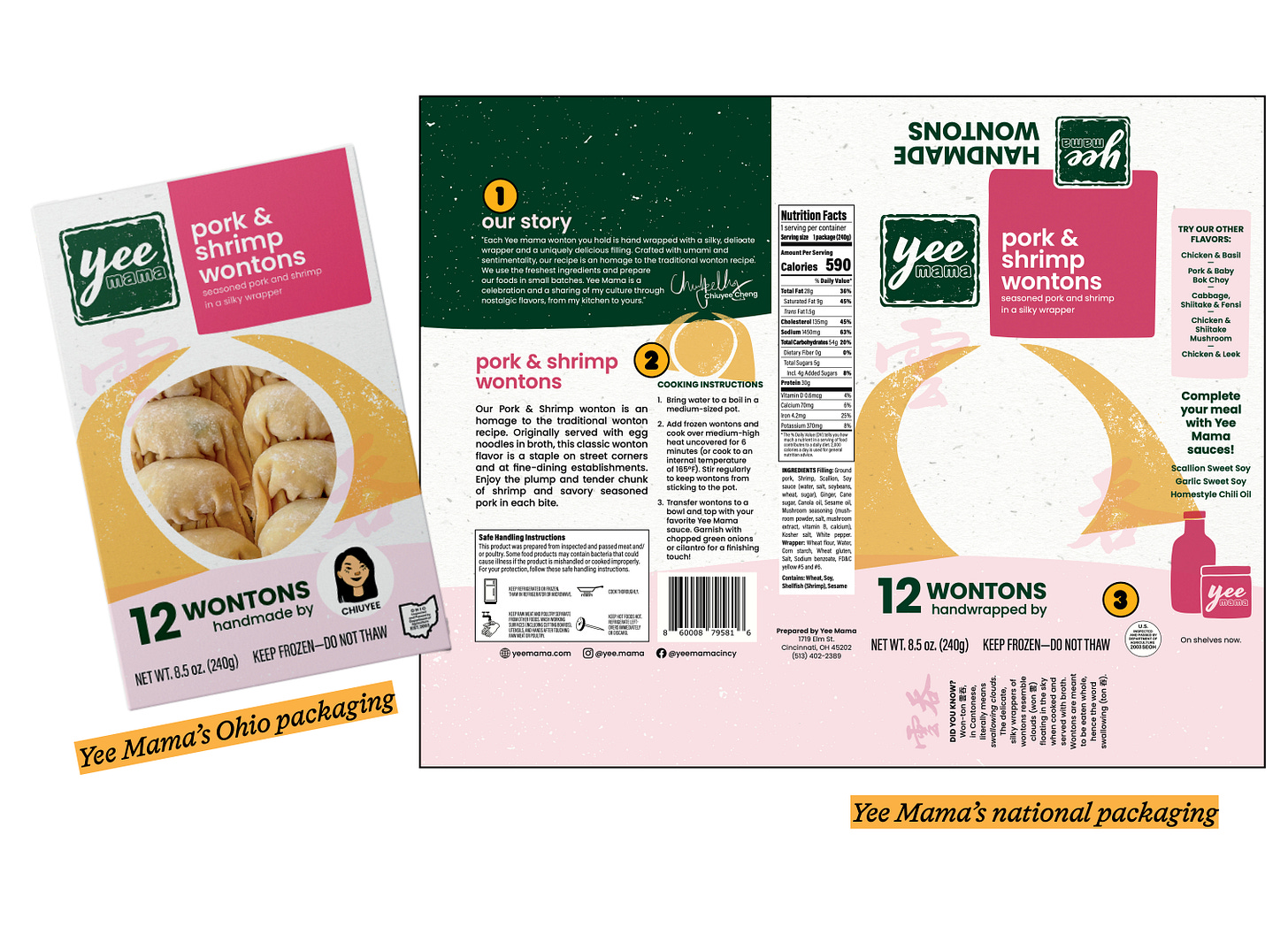 Yee Mama's Ohio packaging next to its national packaging 