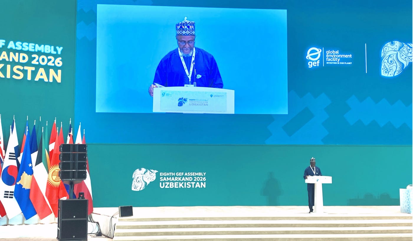 Photo: Minister of Environment, Balarabe Abbas Lawal, delivering a speech at the Eighth Global Environment Facility Assembly in Samarkand, Uzbekistan. Credit: Amir Sadiq Photo: Minister of Environment, Balarabe Abbas Lawal, delivering a speech at the Eighth Global Environment Facility Assembly in Samarkand, Uzbekistan. Credit: Amir Sadiq