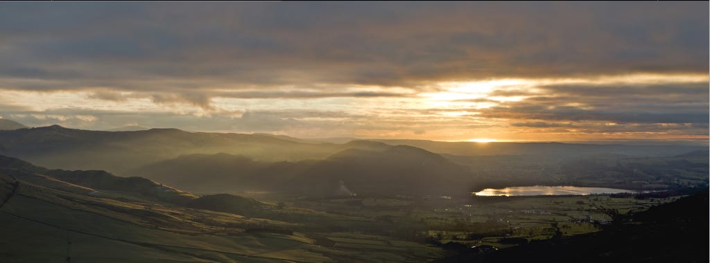 Contemplative evening ending: Bassenthwaite Lake and the Solway Firth