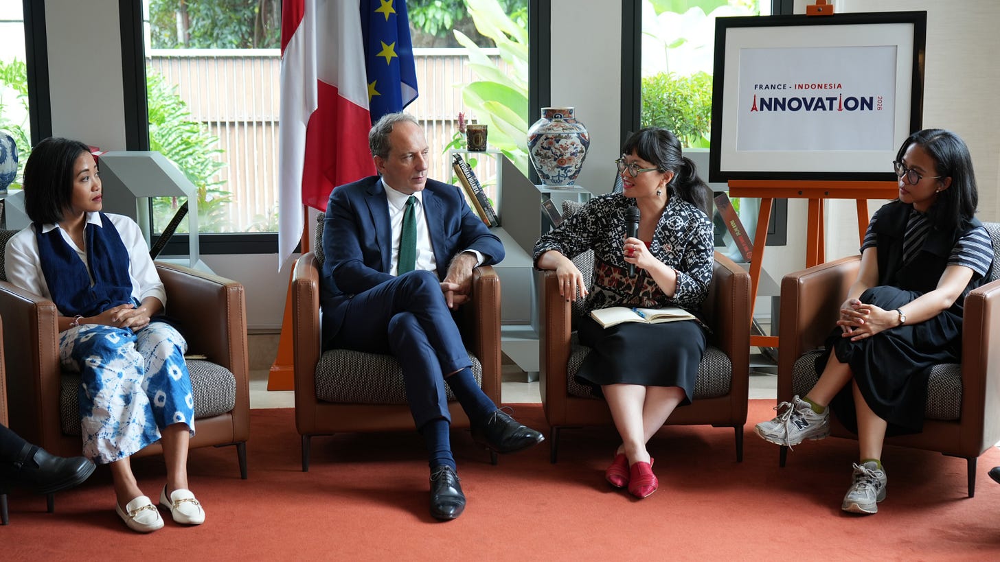 Panel discussion at the launch of FranceāIndonesia Innovation Year 2026 in Jakarta, highlighting bilateral cooperation in technology and sustainability. Panel discussion at the launch of FranceāIndonesia Innovation Year 2026 in Jakarta, highlighting bilateral cooperation in technology and sustainability.
