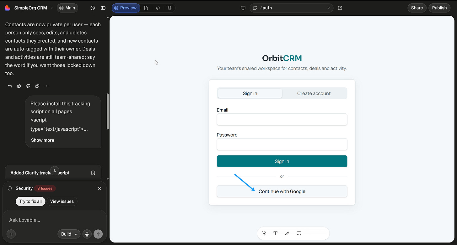 Prototype (OrbitCRM), sign in with Google Prototype (OrbitCRM), sign in with Google