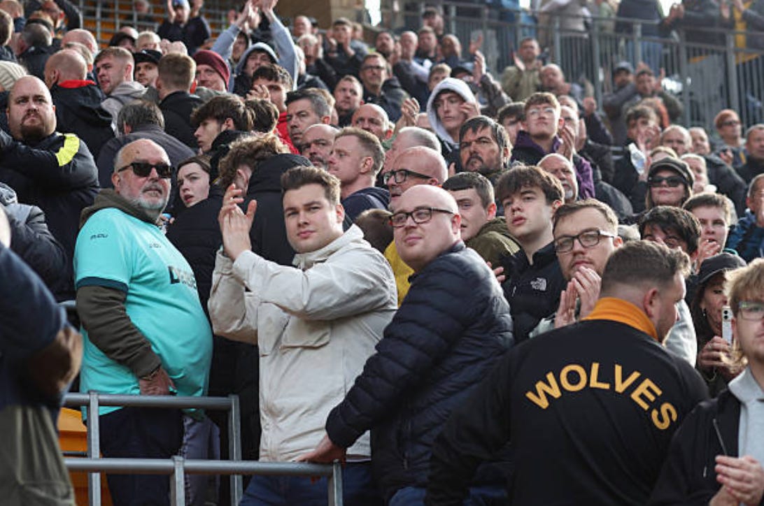  Wolverhampton Wanderers fans during the Premier League match between Wolverhampton Wanderers and Brighton & Hove Albion at Molineux on October 5, 2025 in Wolverhampton, England. (Photo by Mark Leech/Offside/Offside via Getty Images)