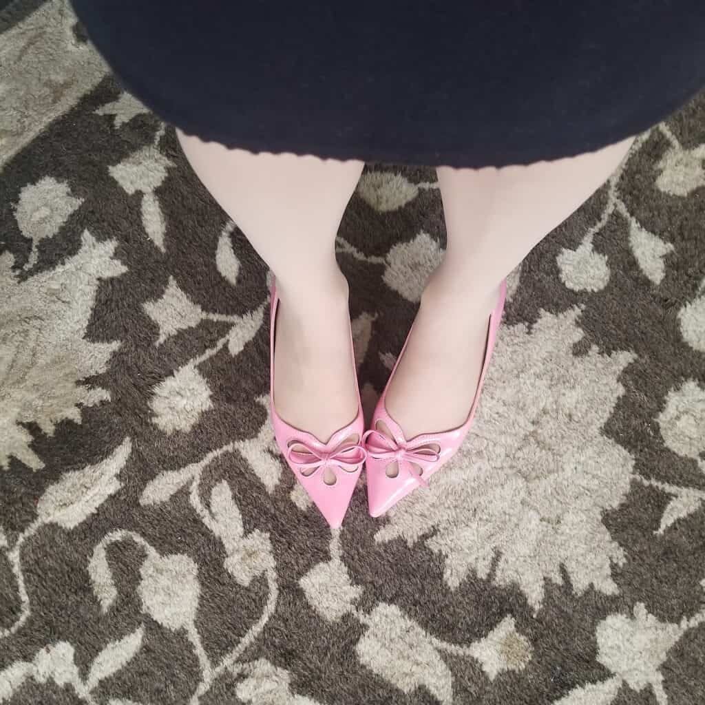 Pink kitten heels - the just right winter-to-spring transition shoes. Pink kitten heels - the just right winter-to-spring transition shoes.