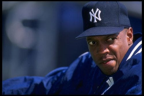 28 Apr 1996: Pitcher Dwight Gooden of the New York Yankees looks on during a game against the Minnesota Twins at Yankee Stadium in New York, New York. The Yankees won the game, 6-3. Mandatory Credit: Al Bello/Allsport 28 Apr 1996: Pitcher Dwight Gooden of the New York Yankees looks on during a game against the Minnesota Twins at Yankee Stadium in New York, New York. The Yankees won the game, 6-3. Mandatory Credit: Al Bello/Allsport