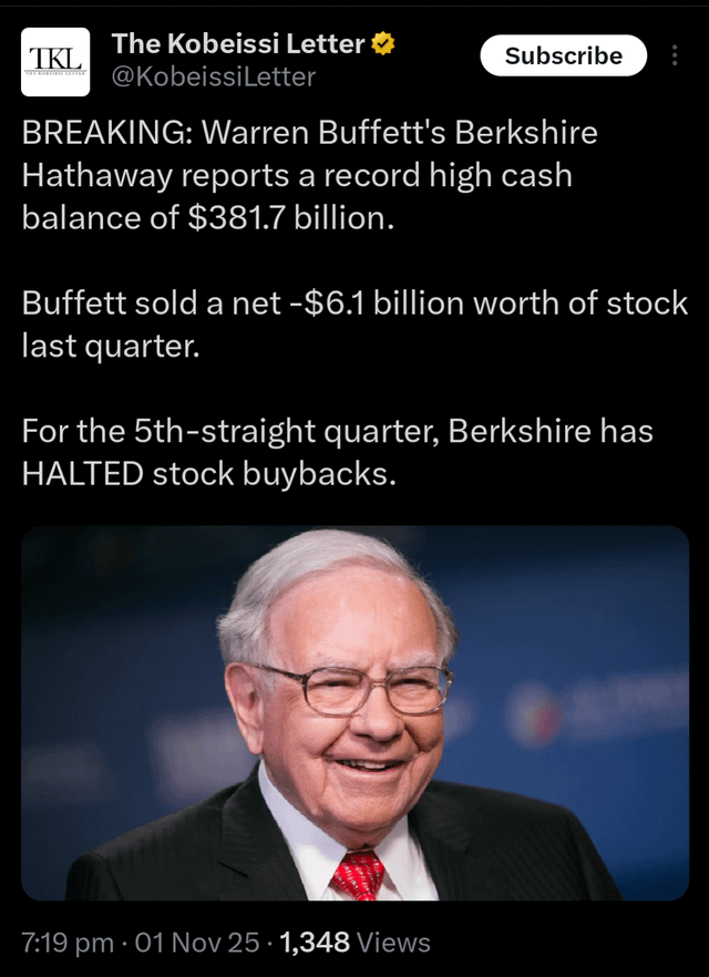 r/IndianStreetBets - Berkshire now sits at cash reserves of $381 Billion!