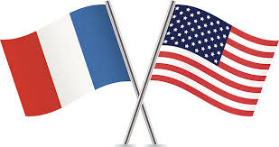 French Flag on the left and American flag on the right