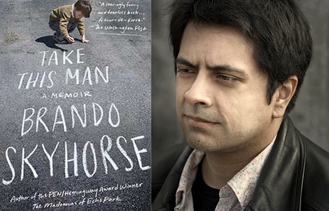 Author Brando Skyhorse and the cover of his book, Take This Man