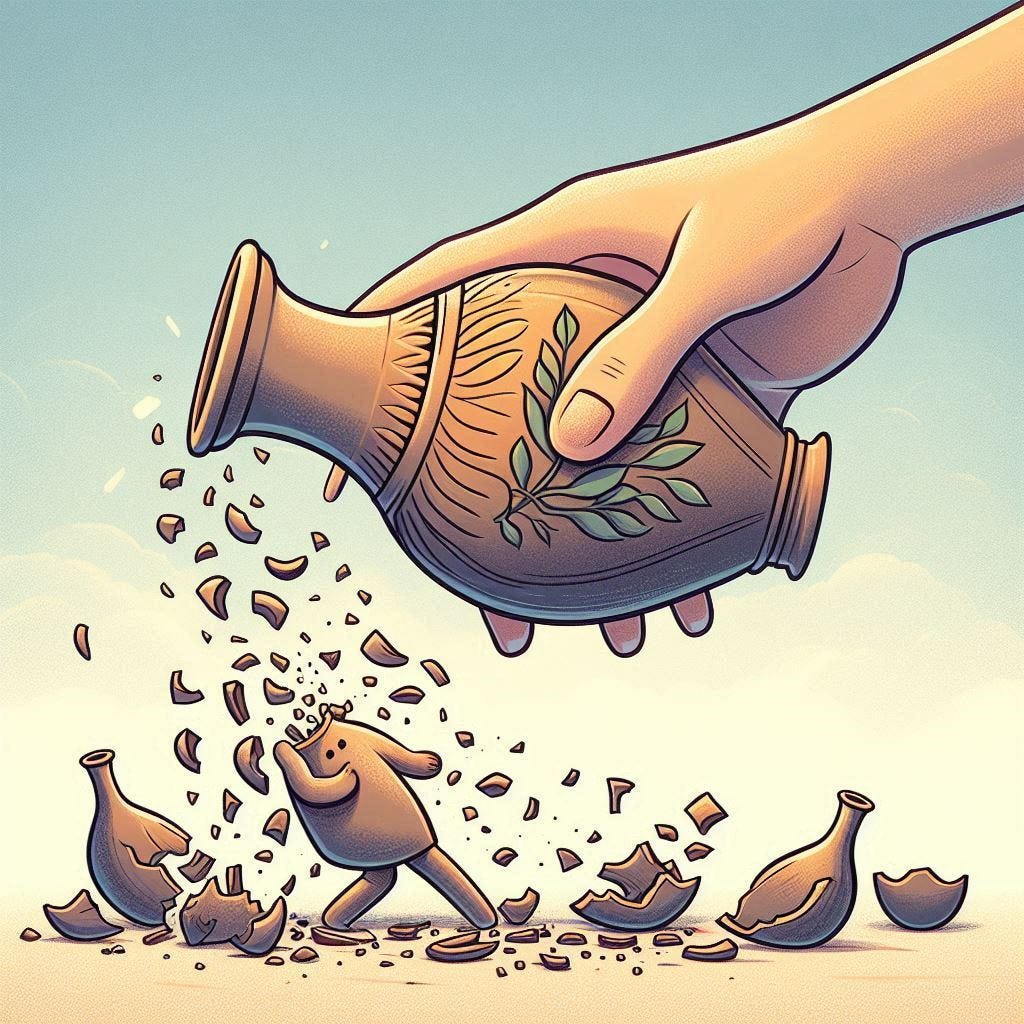 a vase being carefully put down, as oppose to another vase being dropped and scatter to pieces a vase being carefully put down, as oppose to another vase being dropped and scatter to pieces