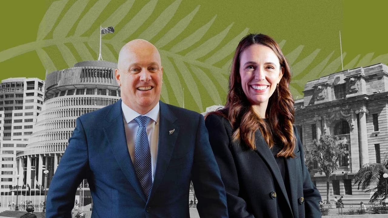 Christopher Luxon and Jacinda Ardern.