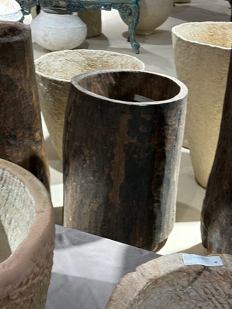 Pierre Jeanneret, tree trunk planters and stone mortars