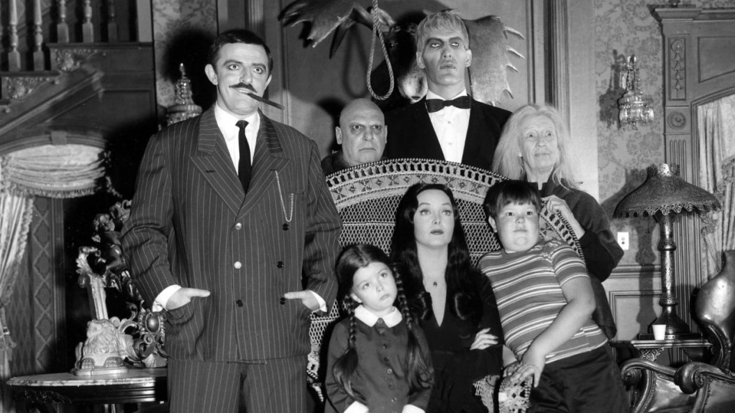 A promotional image of the cast of “The Addams Family” sitcom.
