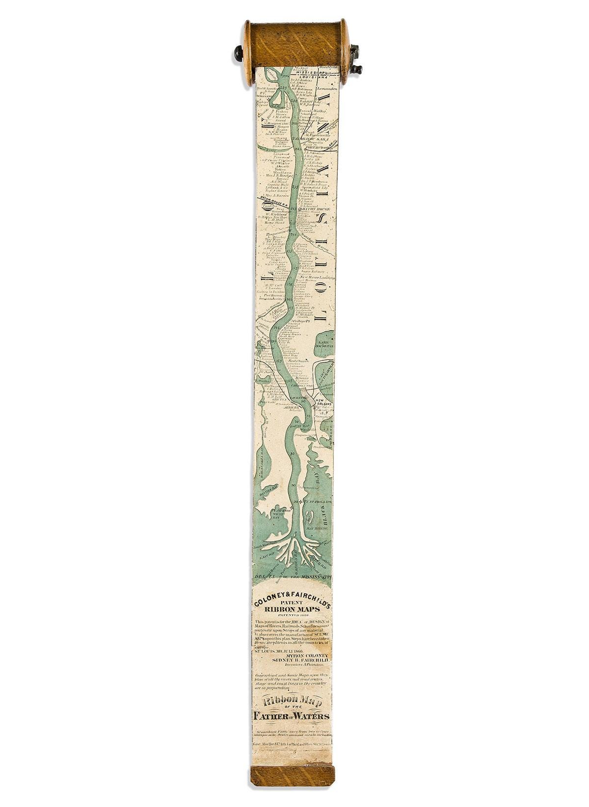 A Mississippi River ribbon map that was recently sold at auction