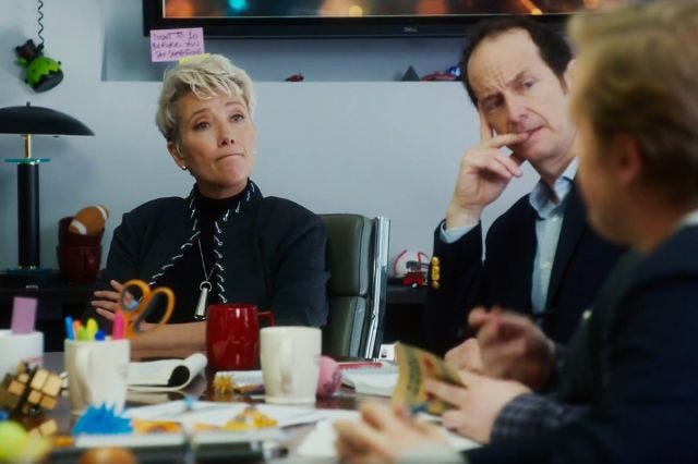 Emma Thompson in 'Late Night' with two men