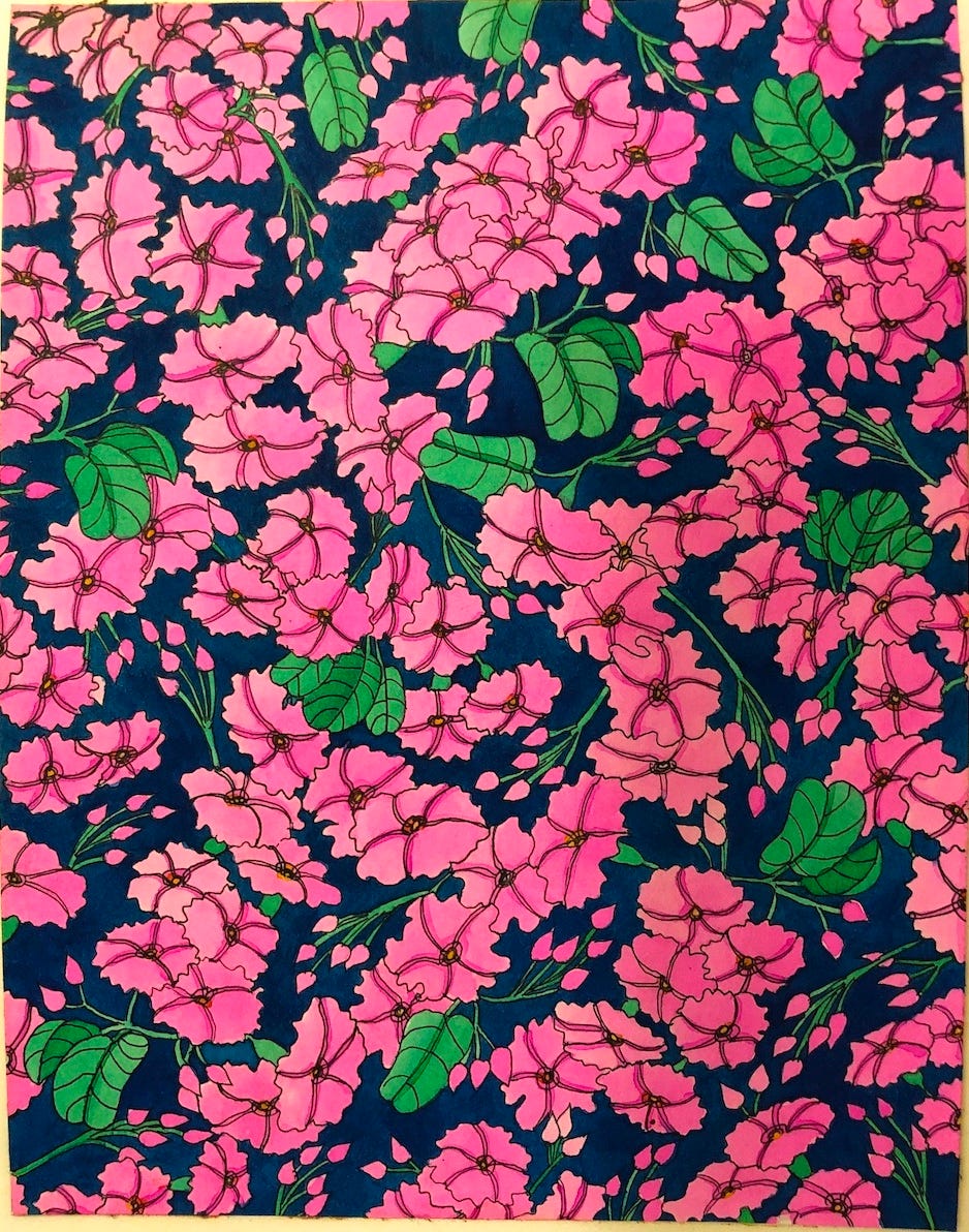 Floral piece Angeline created for her SVA textile design class.