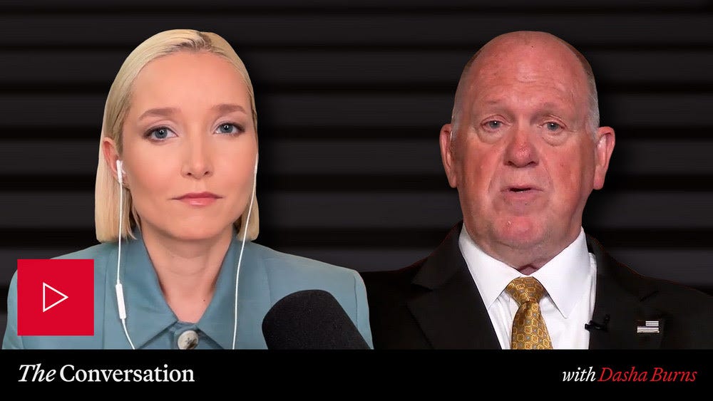 A screenshot shows an image of Dasha Burns and Tom Homan.