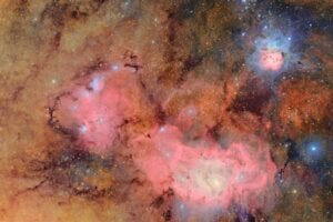 Trifid nebula (top right) and the Lagoon nebula