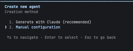 Claude Code /agents create flow choosing creation flow