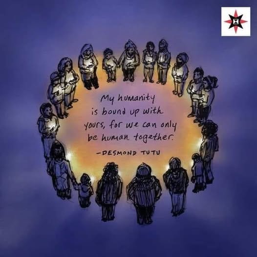 May be a doodle of one or more people and text that says '丼 My humanity is bound up with yours, for we can only be human together. -DESMOND TU τυ TUTU'