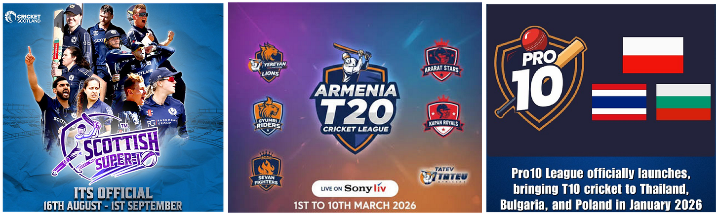 banners promoting the Scottish Super 10, Armenia T20 and Pro10 Poland, Bulgaria banners promoting the Scottish Super 10, Armenia T20 and Pro10 Poland, Bulgaria