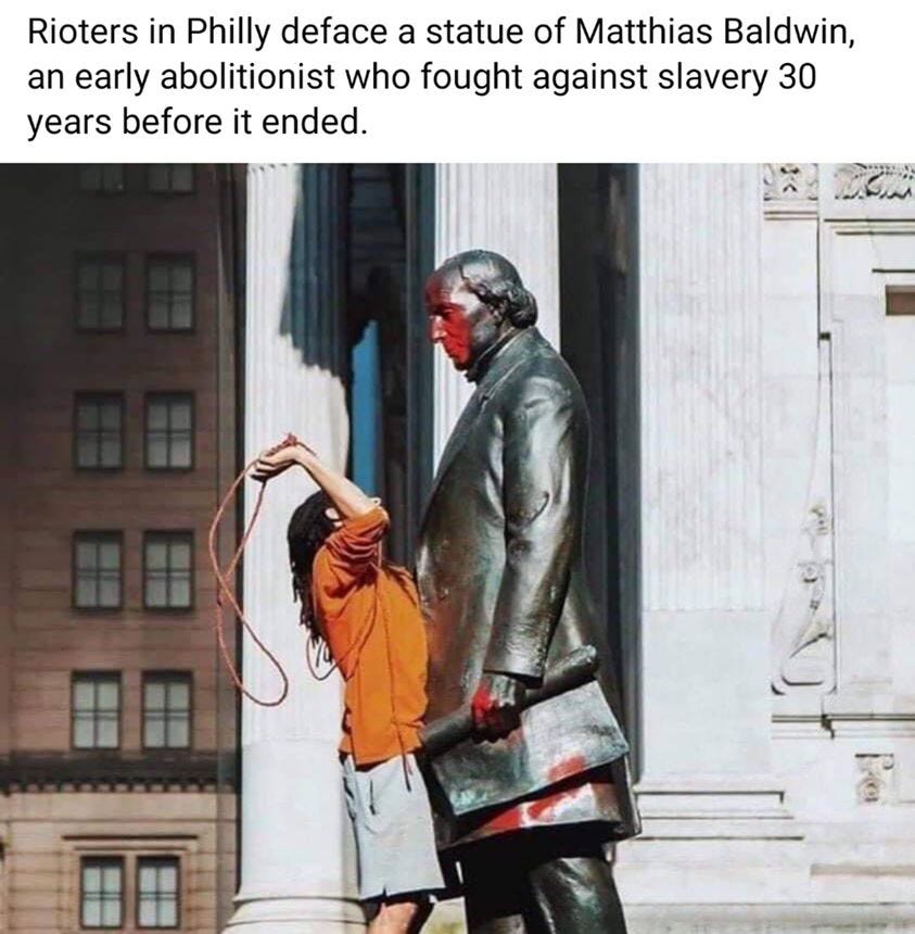 mathias Baldwin statiue defaced riots mathias Baldwin statiue defaced riots