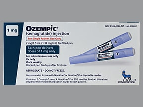 Ozempic 1 mg/dose (2 mg/1.5 mL) subcutaneous pen injector; color: colorless