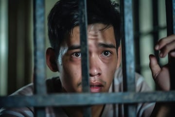 Premium Photo | An Asian prisoner in a cell behind bars Young man in prison  Despair sadness and loneliness of the person who committed the crime