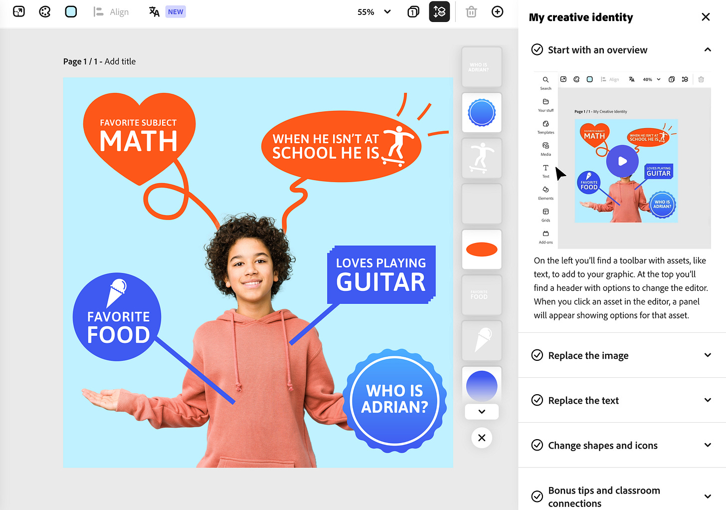 Screenshot of Guided Activities in Adobe Express