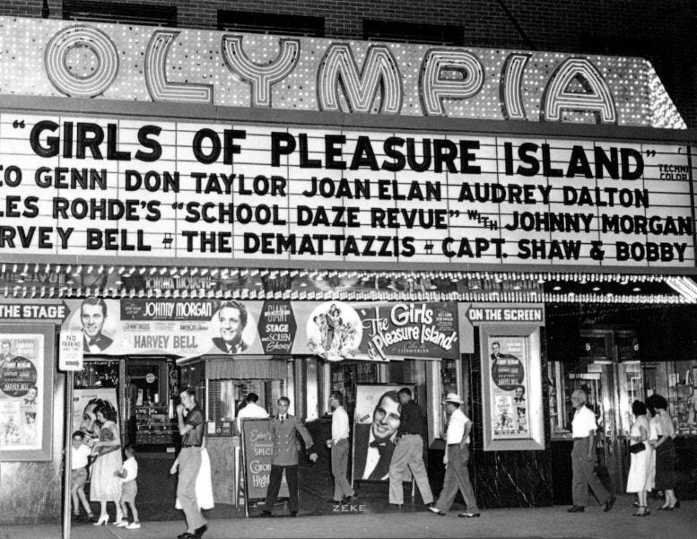 Olympia Theater Marquee in 1953. Courtesy of Casey M. Piket. Olympia Theater Marquee in 1953. Courtesy of Casey M. Piket.