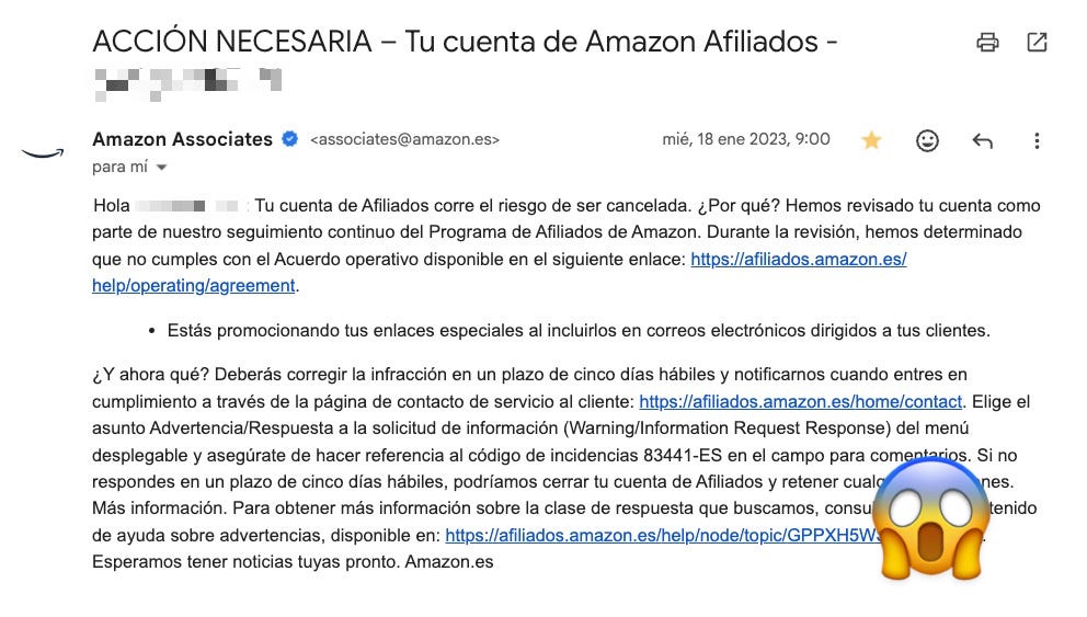 email que recibí de Amazon