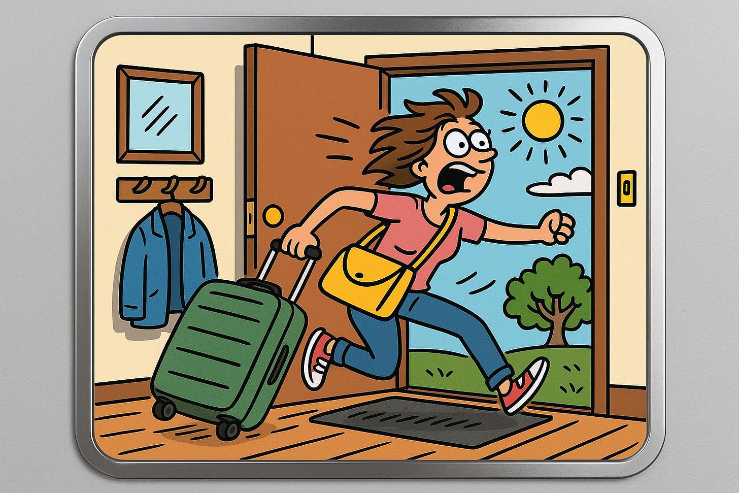 Rushing Out the Door – Late Departure Cartoon Rushing Out the Door – Late Departure Cartoon