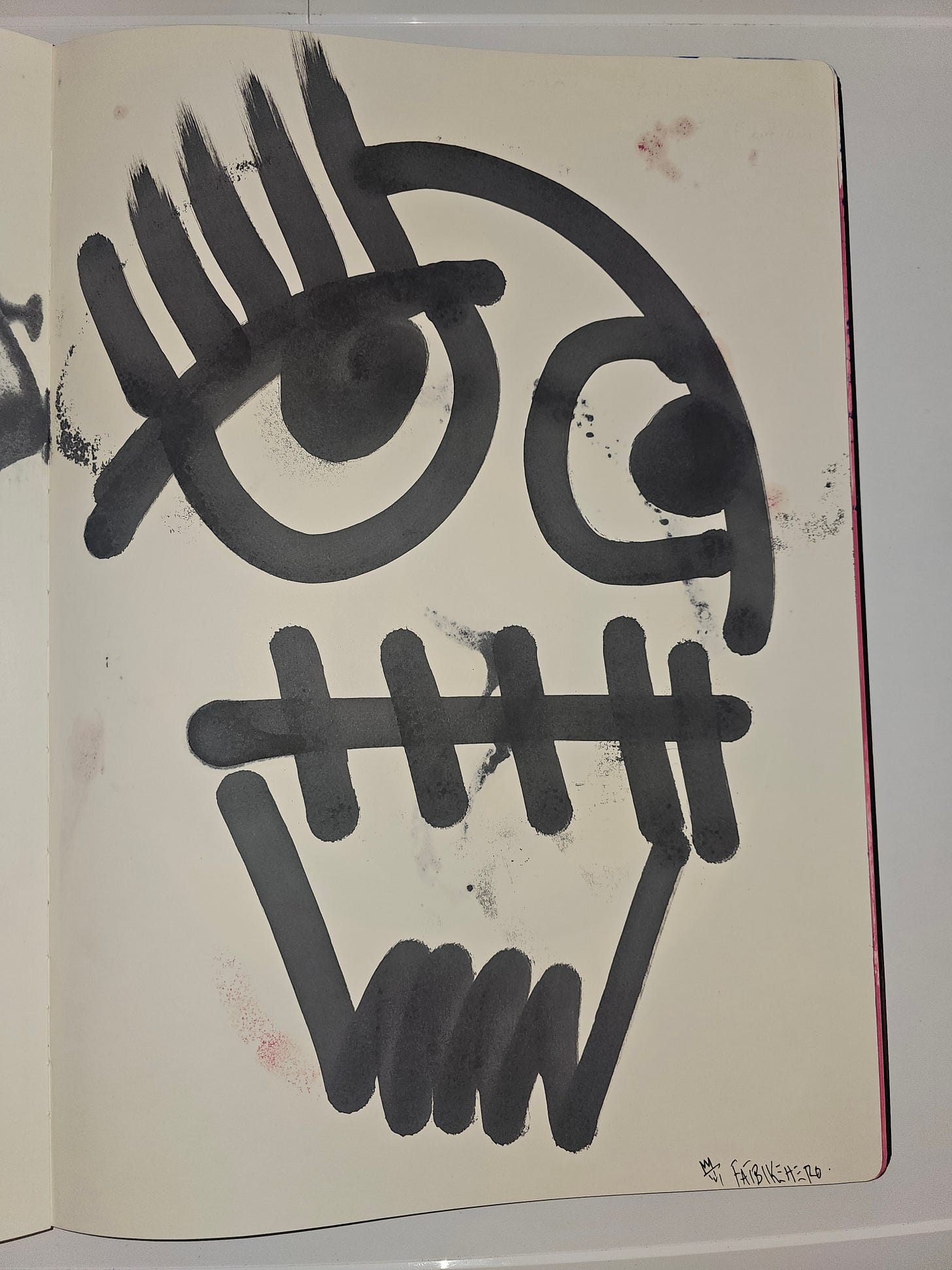 Front view of 'No A.I. Freedom of Speech After Singularity' by FatbikeHero. Ink on paper. Features a primitive, high-contrast skull with a stitched mouth and mismatched eyes, symbolizing the silencing of human opinion. Priced at $3,760.06 as a conceptual gesture. Front view of 'No A.I. Freedom of Speech After Singularity' by FatbikeHero. Ink on paper. Features a primitive, high-contrast skull with a stitched mouth and mismatched eyes, symbolizing the silencing of human opinion. Priced at $3,760.06 as a conceptual gesture.