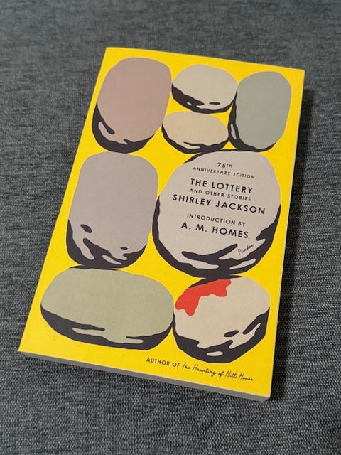 Yellow paperback copy of The Lottery and Other Stories