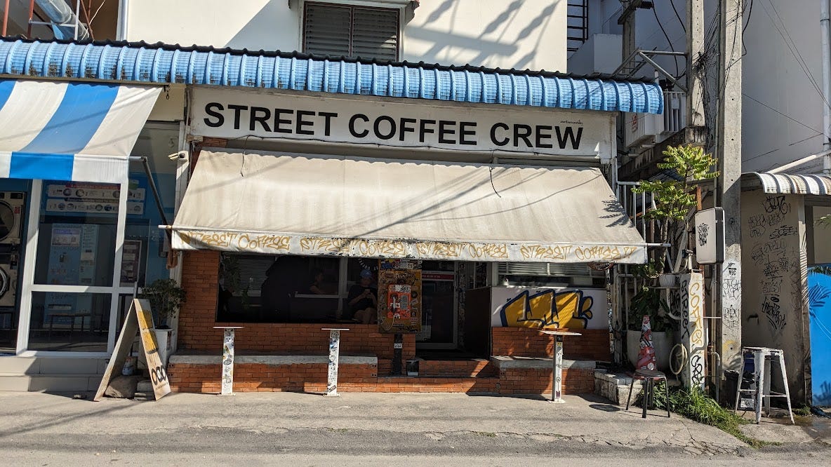 exterior of street coffee crew coffeeshop