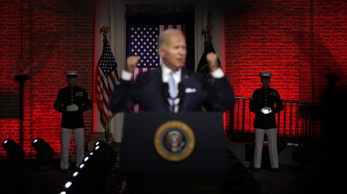 MAGA Is Melting Down Over ‘Satanic, Blood-Red’ Lighting During Biden Speech