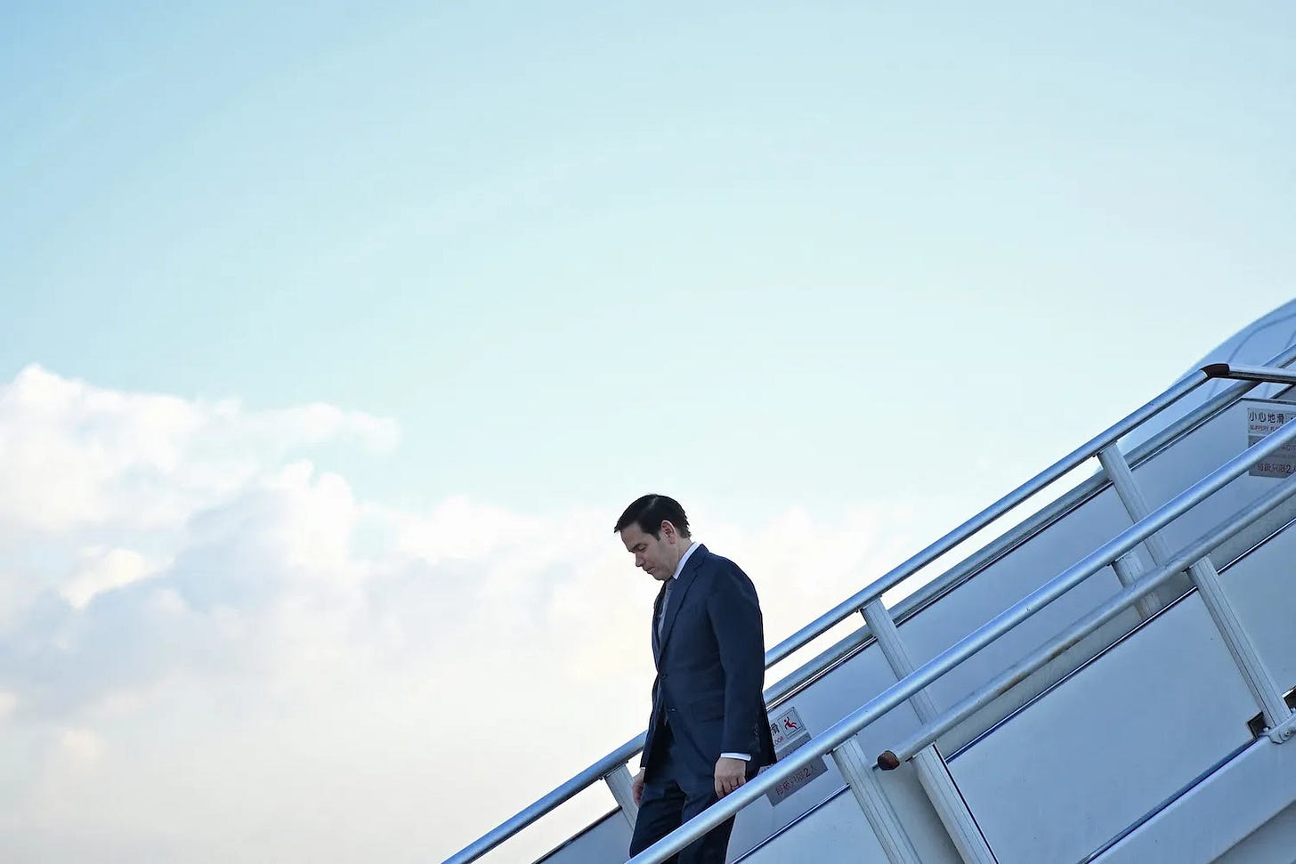 U.S. Secretary of State Marco Rubio deplanes upon arrival at the Subang Air Base outside of Kuala Lumpur.
